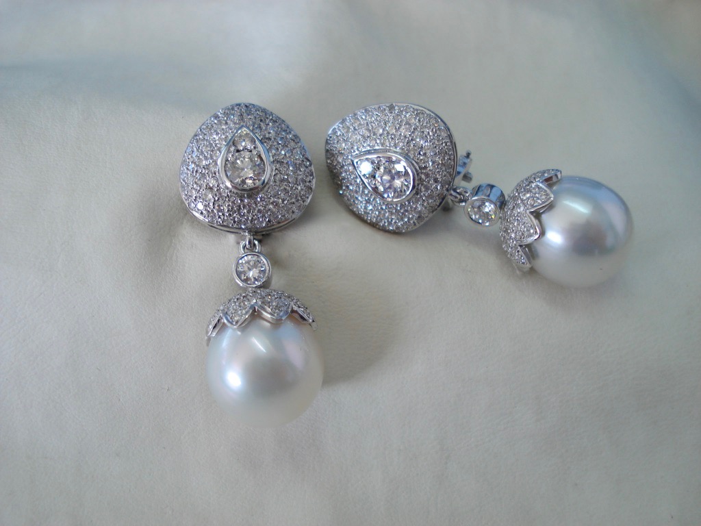 SOUTH SEA PEARL AND DIAMOND EARRINGS